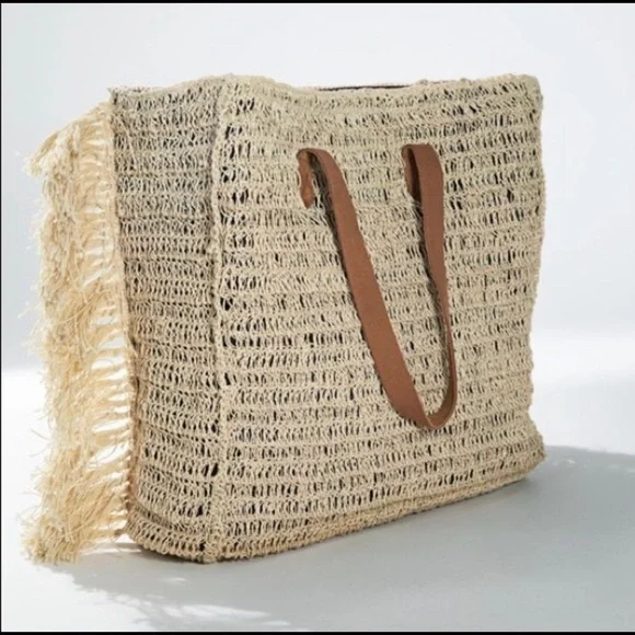 LAST 2–Oversized Square Jute Tote-DENIM - Picture 3 of 7